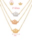 Fashion Color Titanium Steel Hollow Crown Pendant Multilayer Necklace Earrings Set