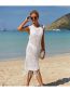 Fashion White Nylon Open-knit Fringed Sleeveless Blouse Dress