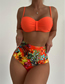Fashion Orange Polyester Print High Waist One-piece Swimsuit