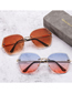 Fashion C3-gold Frame Double Tea Tablets Rimless Square Sunglasses With Diamonds