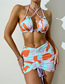 Fashion Multicolor Polyester Printed Halter Neck Drawstring Two-piece Swimsuit Three-piece Set