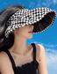Fashion Black Polyester Plaid Large Brim Empty Sun Hat