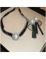 Fashion Necklace - Black Alloy Diamond Oval Pearl Necklace