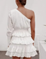 Fashion White Solid Color One Shoulder Tiered Dress