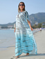 Fashion Blue Chiffon Swirled Print Beach Dress