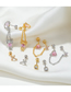 Fashion Gold Brass Zirconia Bear Heart Cross Pierced Earrings Set