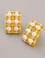 Fashion Gold Copper And Pearl Square Stud Earrings