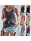 Fashion Purple Solid Color Cross Button Round Neck Sleeveless Tank Top