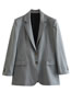 Fashion Grey Polyester Lapel Buckle Pocket Decorative Suit Jacket