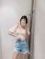 Fashion Beige Cotton Floral Puff Sleeve Square Neck Cropped Top