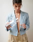 Fashion Blue Cotton And Linen Cropped Blazer