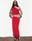 Fashion Red Polyester Crinkled Asymmetric Top