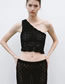 Fashion Black Jacquard Mesh-knit Asymmetric Top