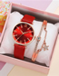 Fashion Red + Bracelet Alloy Diamond Round Dial Watch
