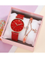 Fashion Red + Bracelet Alloy Round Dial Strap Watch