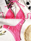 Fashion Rose Red Polyester Ruched Halter Neck Ties Swimsuit