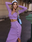 Fashion Purple Skirt Polyester Knit Breasted Slit Skirt