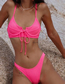 Fashion Pink Polyester Lace Up One-piece Swimsuit