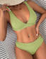 Fashion Green Polyester V-neck One-piece Swimsuit
