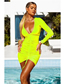 Fashion Bright Yellow Polyester Halter Neck Lace Mesh Two-piece Swimsuit Three-piece Set