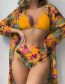 Fashion Yellow Polyester Printed Two-piece Swimsuit Three-piece Set