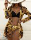 Fashion Black And Blue Leaves Polyester Printed Two-piece Swimsuit Three-piece Set