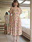 Fashion Color Polyester Print Puff Sleeve Square Neck Dress