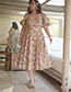 Fashion Color Polyester Print Puff Sleeve Square Neck Dress