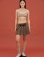 Fashion Khaki Leather Button Check Wide Pleated Skirt