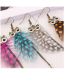 Fashion Blue Geometric Owl Feather Tassel Drop Earrings
