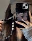 Fashion Bright Black Shell + Black Butterfly Bracket + Peach Heart Bead Chain Apple Se2 Tpu Black Butterfly Bracket Stripe Beads Love Beaded Mobile Phone Case