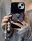 Fashion Bright Black Shell + Black Butterfly Bracket + Peach Heart Bead Chain Apple 13 Tpu Black Butterfly Bracket Stripe Beads Love Beaded Mobile Phone Case