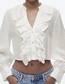 Fashion White Polyester Lace V-neck Long Sleeve Shirt