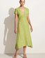 Fashion Green Polyester Printed V-neck Slit Dress