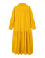 Fashion Yellow Cotton Lapel Buckle Pleated Dress