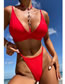 Fashion Red Nylon Crystal Hanging Neck Split Swimsuit