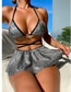 Fashion Silver Polyester -neck Band -to -body Swimsuit Three -piece Set