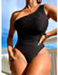 Fashion Black Poly -polyester One -shoulder Conjoined Swimsuit