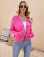 Fashion Pink Polyester Inserted Shoulder -cuff Knitted V -neck Knitted Cardigan
