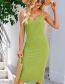 Fashion Yellow-green Sleeveless V -neck Knit Dress