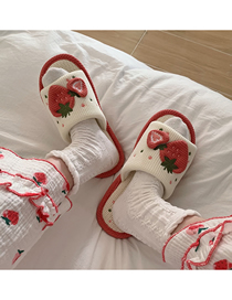 Fashion Off White Cotton And Strawberry Soft Bottom Slippers
