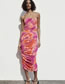 Fashion Color Silk Net Print Fold Dress Dress