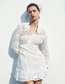 Fashion White Cotton Hollow Embroidery V -neck Dress