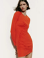 Fashion Orange Red Pure -colored Fold Dress