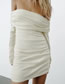 Fashion White Shutong -like Shoulder Pleated Dress
