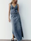 Fashion Blue Shuttle Denim Lace -up Split Skirt