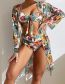 Fashion 2# Polyester Printed Lace Tie Split Swimsuit Three -piece Set
