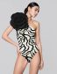Fashion Striped Black Flower Stereo Flower Conjoined Swimsuit