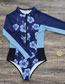 Fashion Blue Printed Polyester Printed Zipper Conjoined Swimsuit