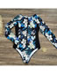 Fashion Black Background Polyester Printed Zipper Conjoined Swimsuit